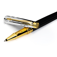 PARKER ASTER DILUXE BLACK & CHROME GOLD TRIM ROLLER PEN