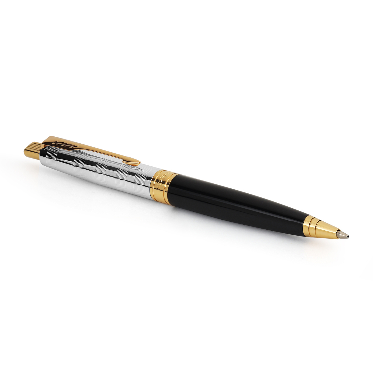 PARKER ASTER DILUXE BLACK & CHROME GOLD TRIM BALL PEN