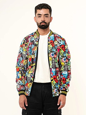 Black Quirky Printed Velvet Jacket