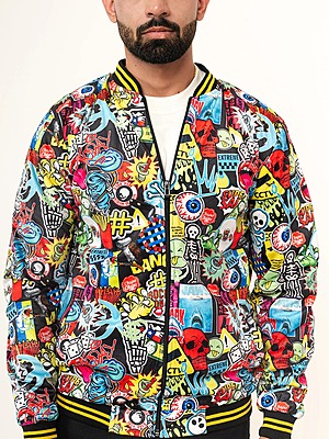 Black Quirky Printed Velvet Jacket