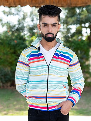 Multicolor Stripes Printed Velvet Jacket