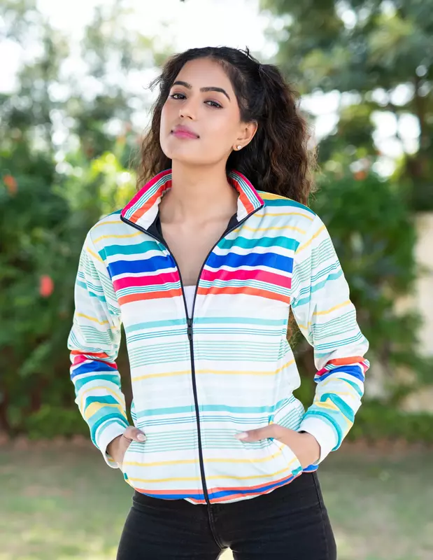 Multicolor Stripes Printed Velvet  Jacket