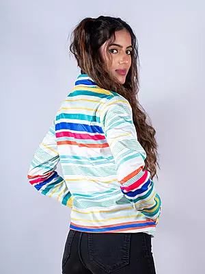 Multicolor Stripes Printed Velvet Jacket