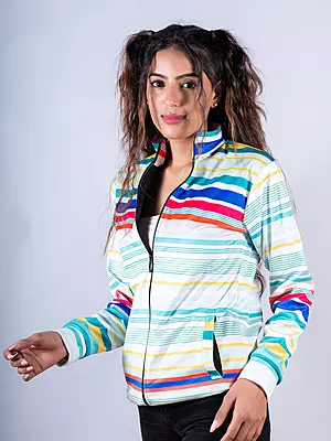 Multicolor Stripes Printed Velvet Jacket