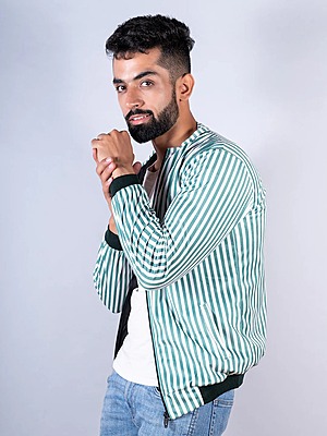 Green Striped Velvet Jacket