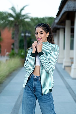Green Striped Velvet Jacket