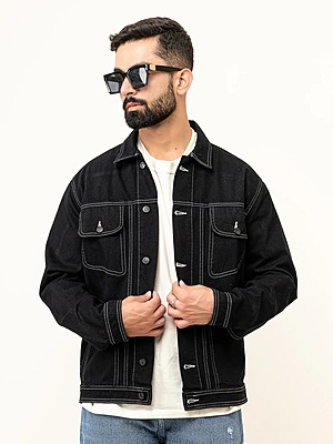 Contrast stitch Black Denim Jacket