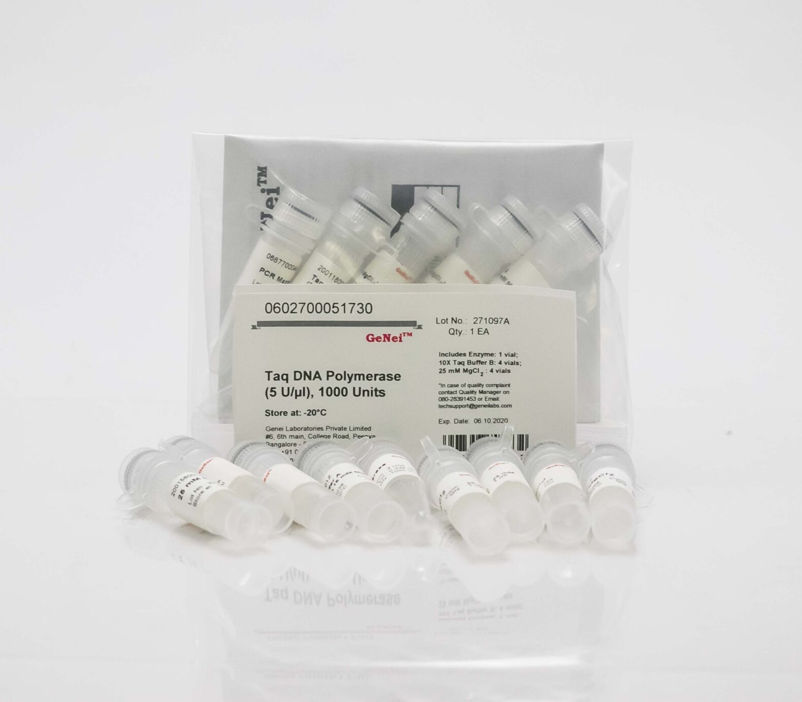Taq DNA Polymerase (5 U/μl) (Includes Enzyme: 1 vial; 10X Taq Buffer B: 4 vials; 25 mM MgCl2: 4 vials), 1000Units GeNei