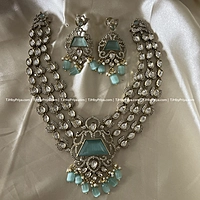 Mozonite Stone Party Wear Grand Necklace With Stones-Green