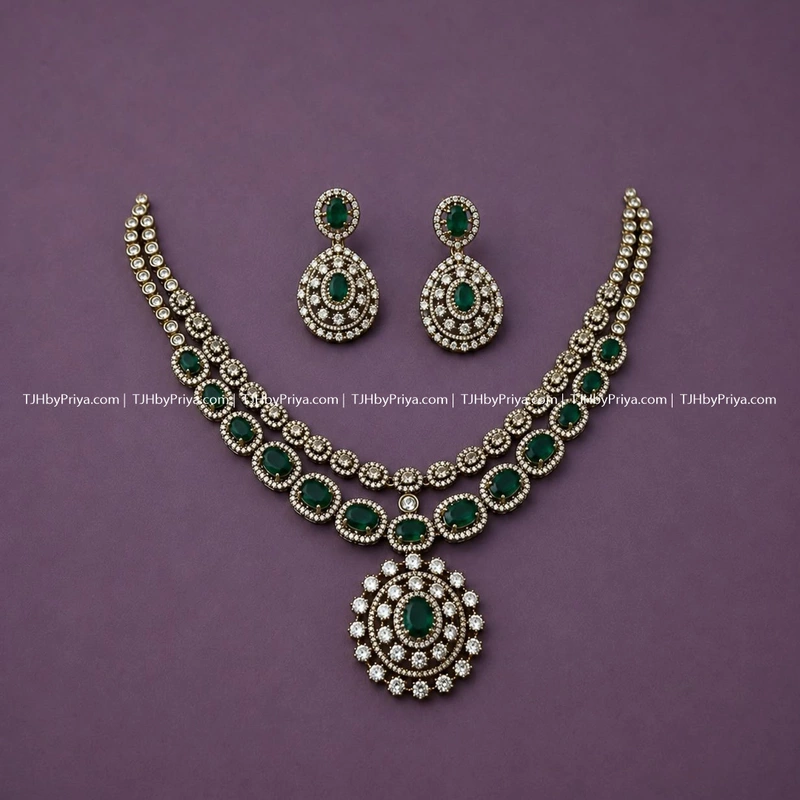 Party Wear Green Mozonite Necklace (SKU- 214)