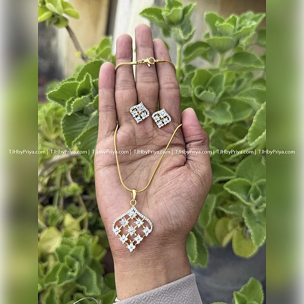 Premium Diamond Alike White Stone Pendant And Earrings 7