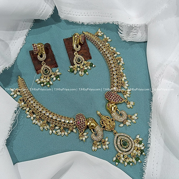 Premium Quality Elephant And Lakshmi Stone Necklace