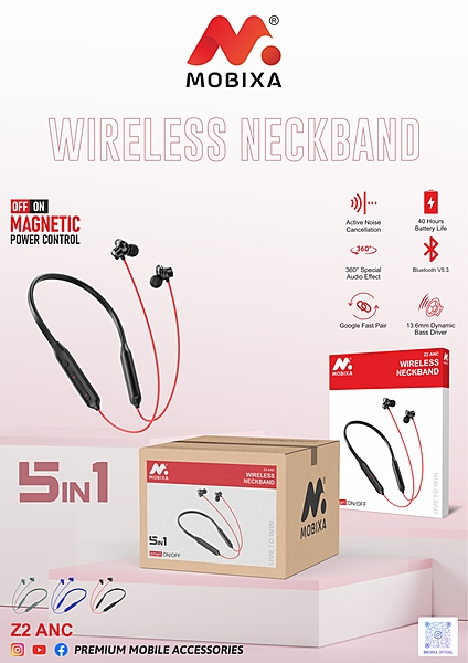 Mobixa 5-in-1 Wireless Neckband Earphones – Bluetooth Connectivity