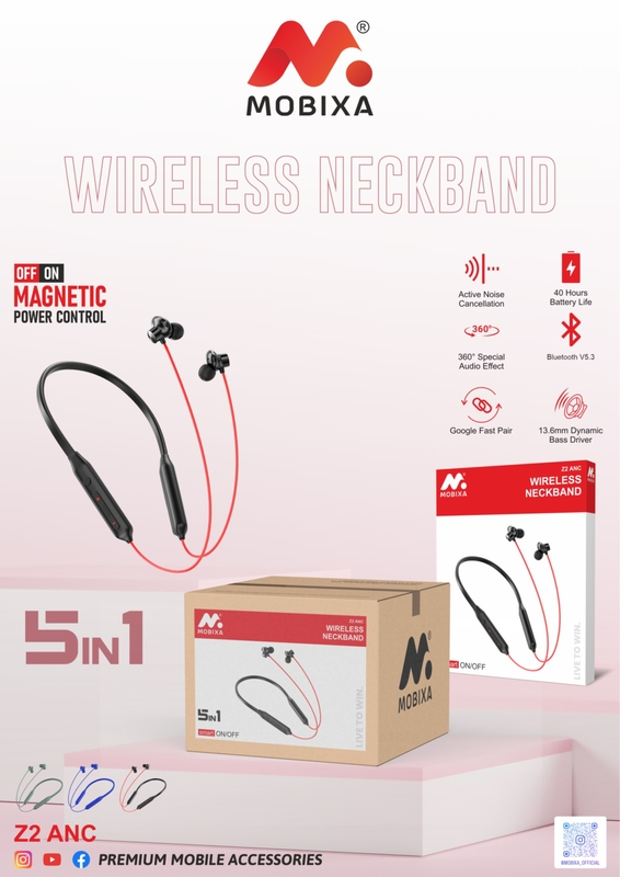 Mobixa 5-in-1 Wireless Neckband Earphones – Bluetooth Connectivity