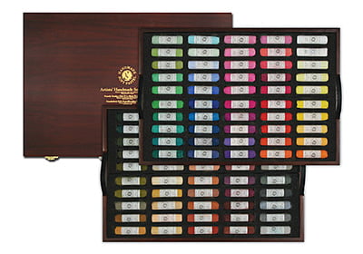 MUNGYO GALLERY HANDMADE SOFT PASTELS, SET OF 100 ASSORTED COLORS IN WOODEN TRAVEL CASE