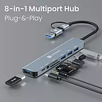 Portronics MPORT 8 PLUS - 8in2 Multiport Hub with USB+Type-C to USB*4, PD, Aux, TF & SD  Ports. Aluminium body