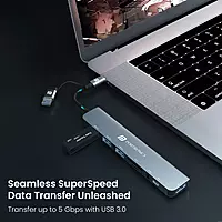 Portronics MPORT 8 PLUS - 8in2 Multiport Hub with USB+Type-C to USB*4, PD, Aux, TF & SD  Ports. Aluminium body