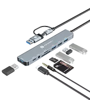 Portronics MPORT 8 PLUS - 8in2 Multiport Hub with USB+Type-C to USB*4, PD, Aux, TF & SD  Ports. Aluminium body