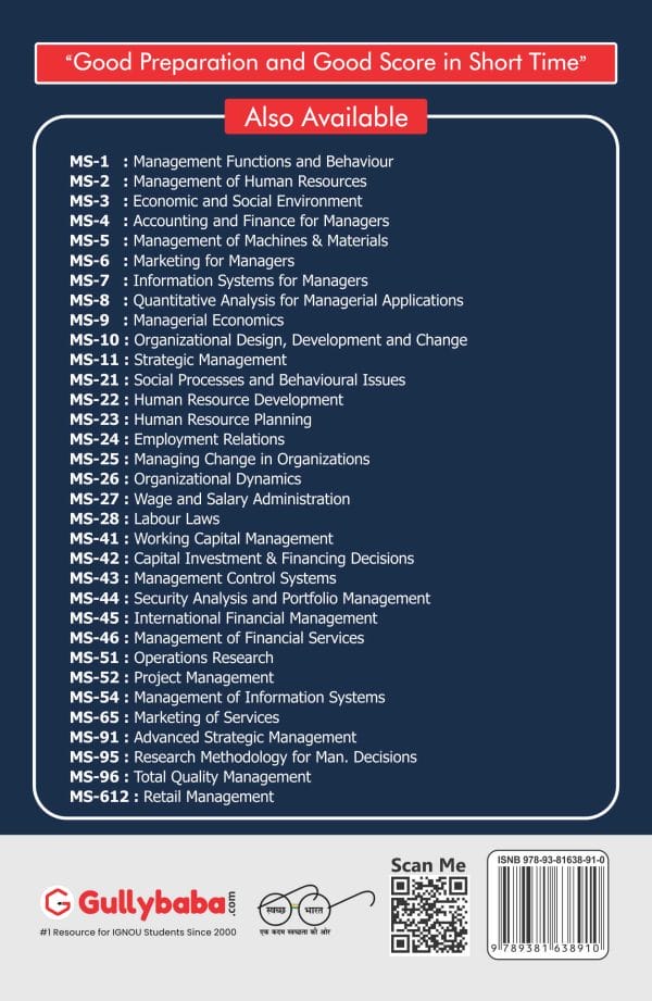 IGNOU MS-05 - Management of Machines and Materials, Latest Help Book Edition