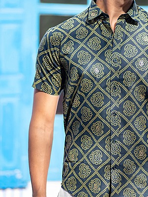 Green Jaipuri Printed Cotton Half  Shirt