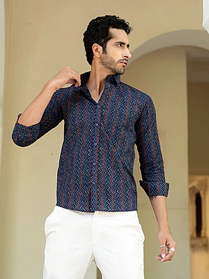 Chevron Jaipuri Printed cotton Shirt