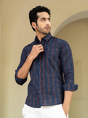 Chevron Jaipuri Printed cotton Shirt