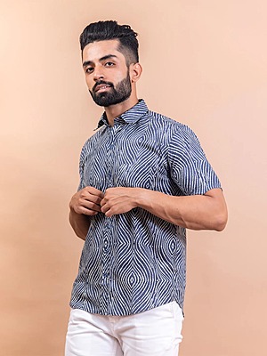 Blue Bandhej Printed Half Sleeves  Cotton Shirt
