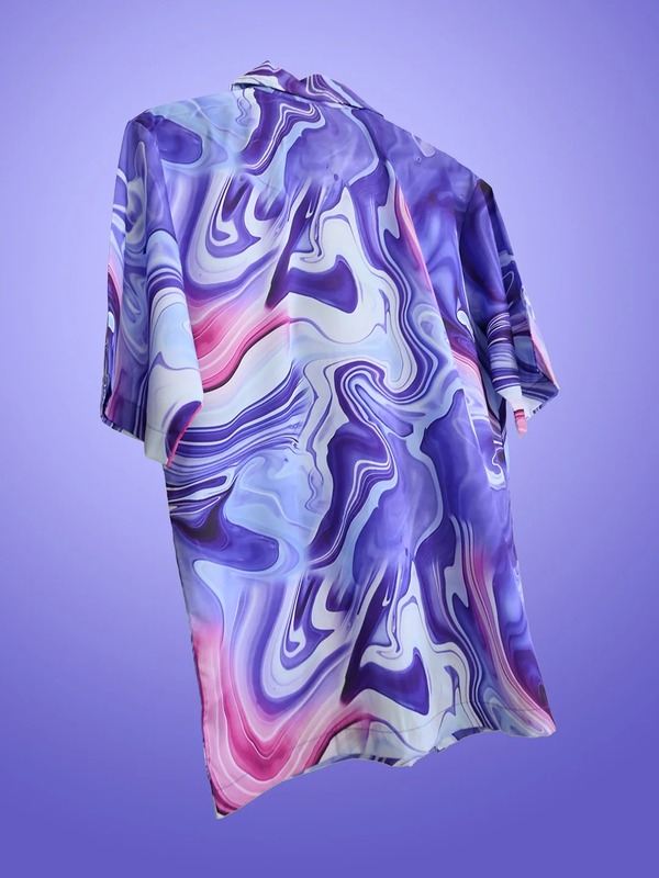Purple Abstract Printed Half Sleeves  Crepe Shirt