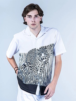 Tiger Printed Oversized Black &  White Crepe Shirt
