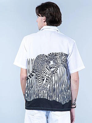 Tiger Printed Oversized Black &  White Crepe Shirt