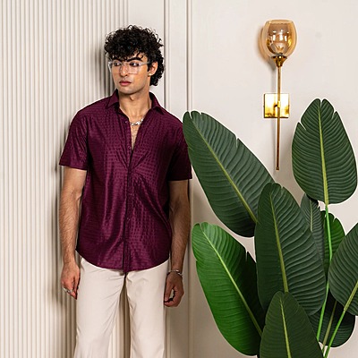 Maroon Turkish Weave Half Sleeve  Solid Shirt