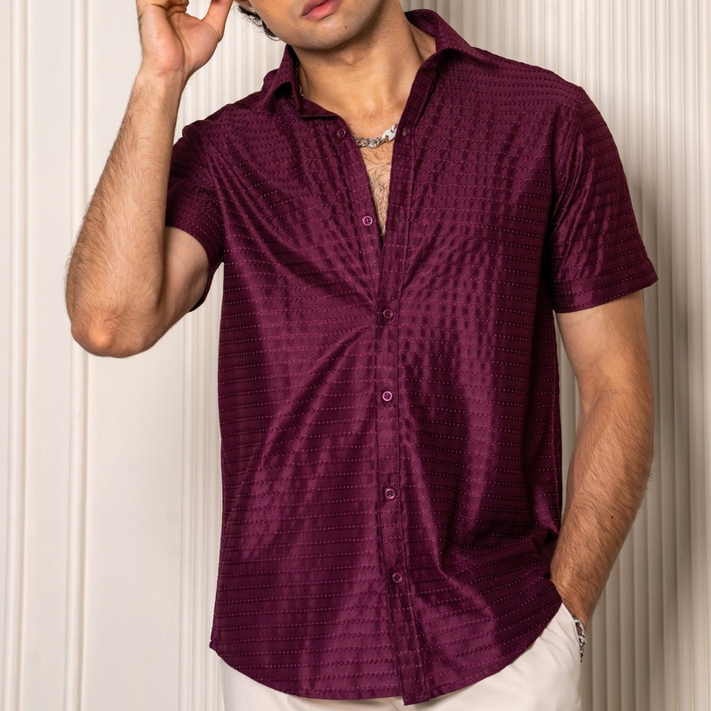 Maroon Turkish Weave Half Sleeve  Solid Shirt