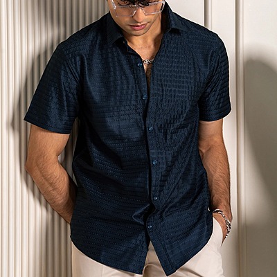 Dark Blue Turkish Weave Half Sleeve Shirt