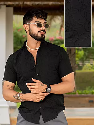Black Jacquard Leaf Designer Shirt