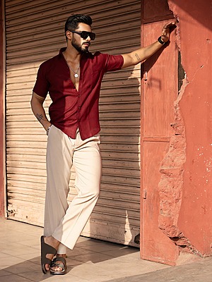Maroon Half Sleeve Solid Shirt