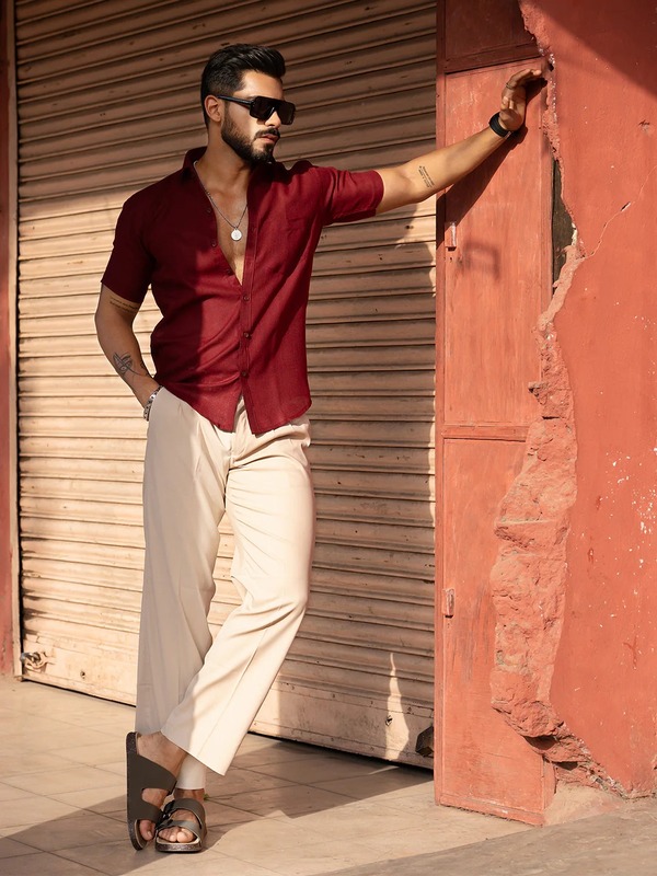 Maroon Half Sleeve Solid Shirt