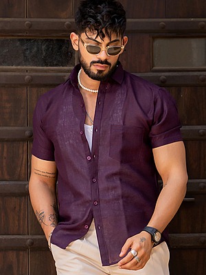 Aubergine Half Sleeve Solid Shirt