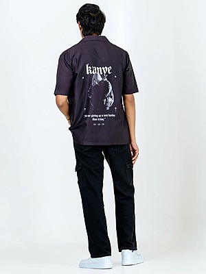 Black Crepe Kanye West Printed  Oversized Shirt