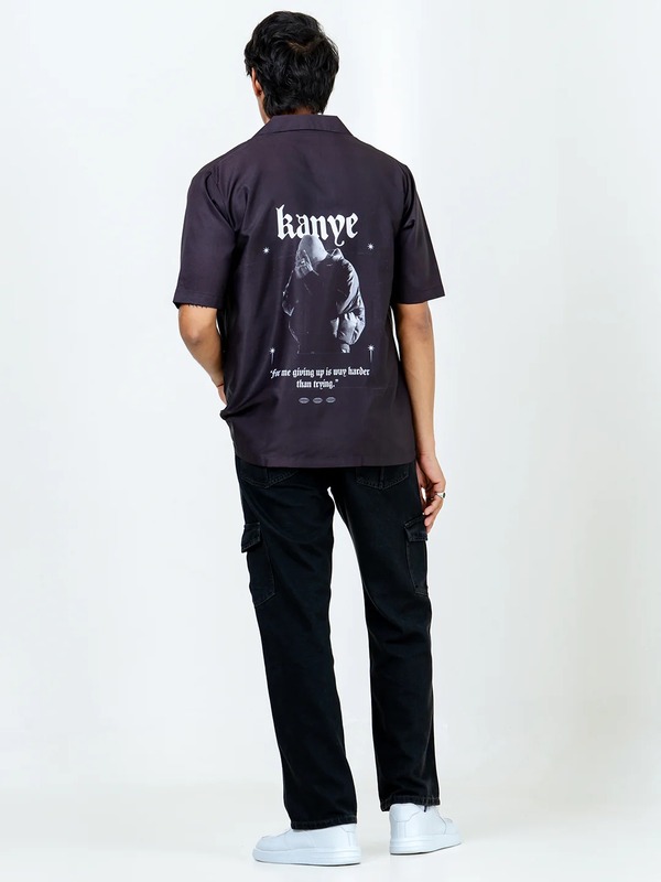 Black Crepe Kanye West Printed  Oversized Shirt