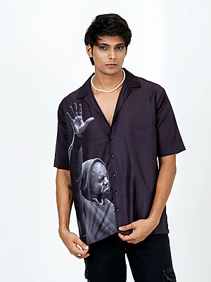 Black Crepe Kanye West Printed  Oversized Shirt