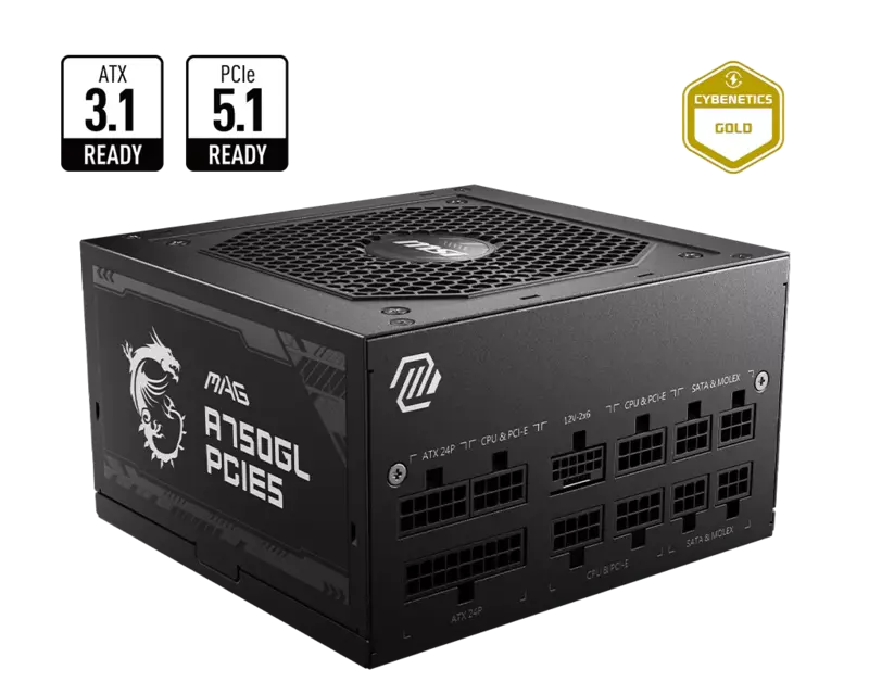 MSI MAG A750GL PCIE5 750W 80+ Gold Full Modular Power Supply