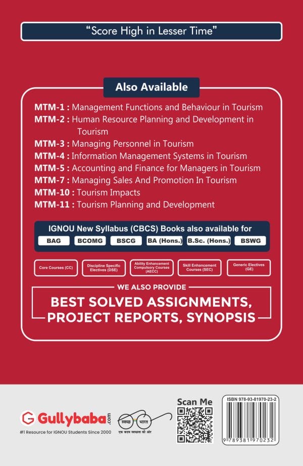 IGNOU MTM-11 - Tourism Planning and Development, Latest Help Book Edition
