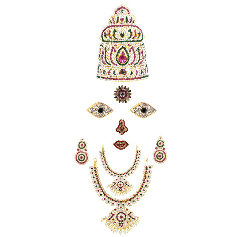 God Ornament Gold Plated Amman Face/Mugam with Lotus Crown/Kireedom and Attigai/Necklace