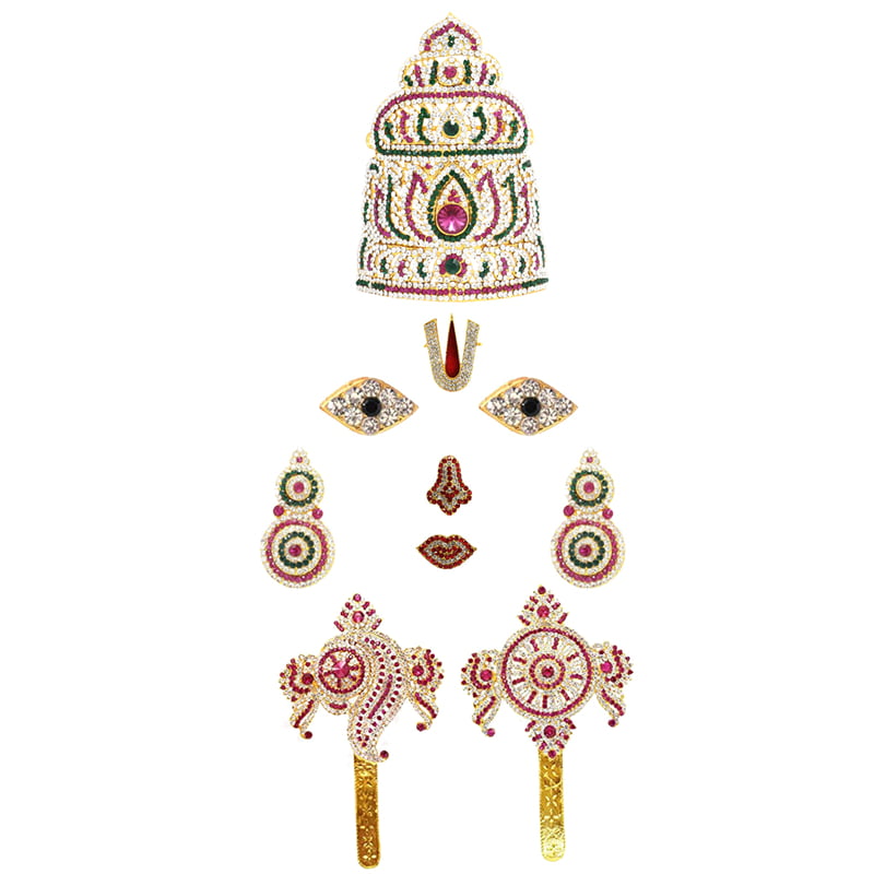 God Ornament Perumal Face/Mugam with Lotus Crown/Kireedom and Chank Chakra