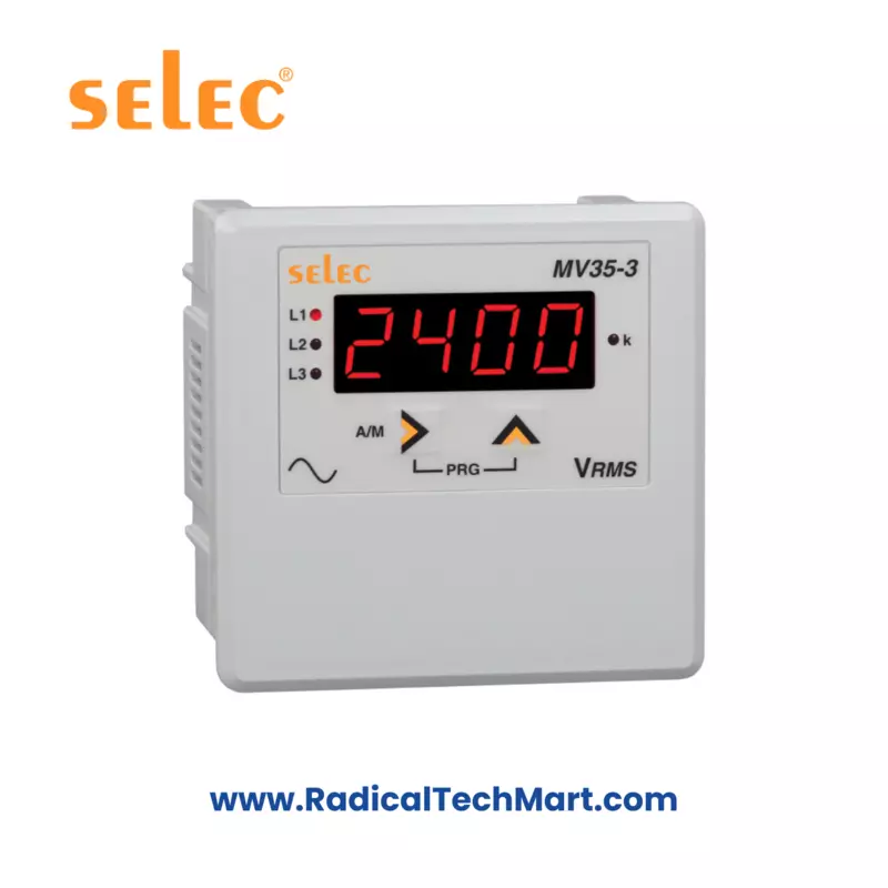 Selec MV35 Digital Voltmeter with LED Display and Wide Aux Supply for 1Ø & 3Ø Voltage Monitoring