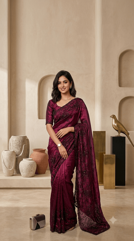 Myra Space Silk Black Embroidered Saree
