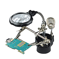 LED Lighted Magnifying Glass Soldering Station | 2.5X 7.5X 10X Hands-Free Magnifier with Clips