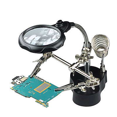 LED Lighted Magnifying Glass Soldering Station | 2.5X 7.5X 10X Hands-Free Magnifier with Clips
