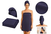 Navy Aura Cotton Bath Towel & Hair Wrap
