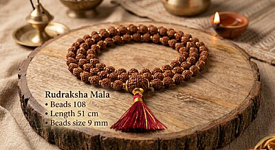 Rudraksha Mala - Beads size 9 mm, Length 51 cm, Beads 108